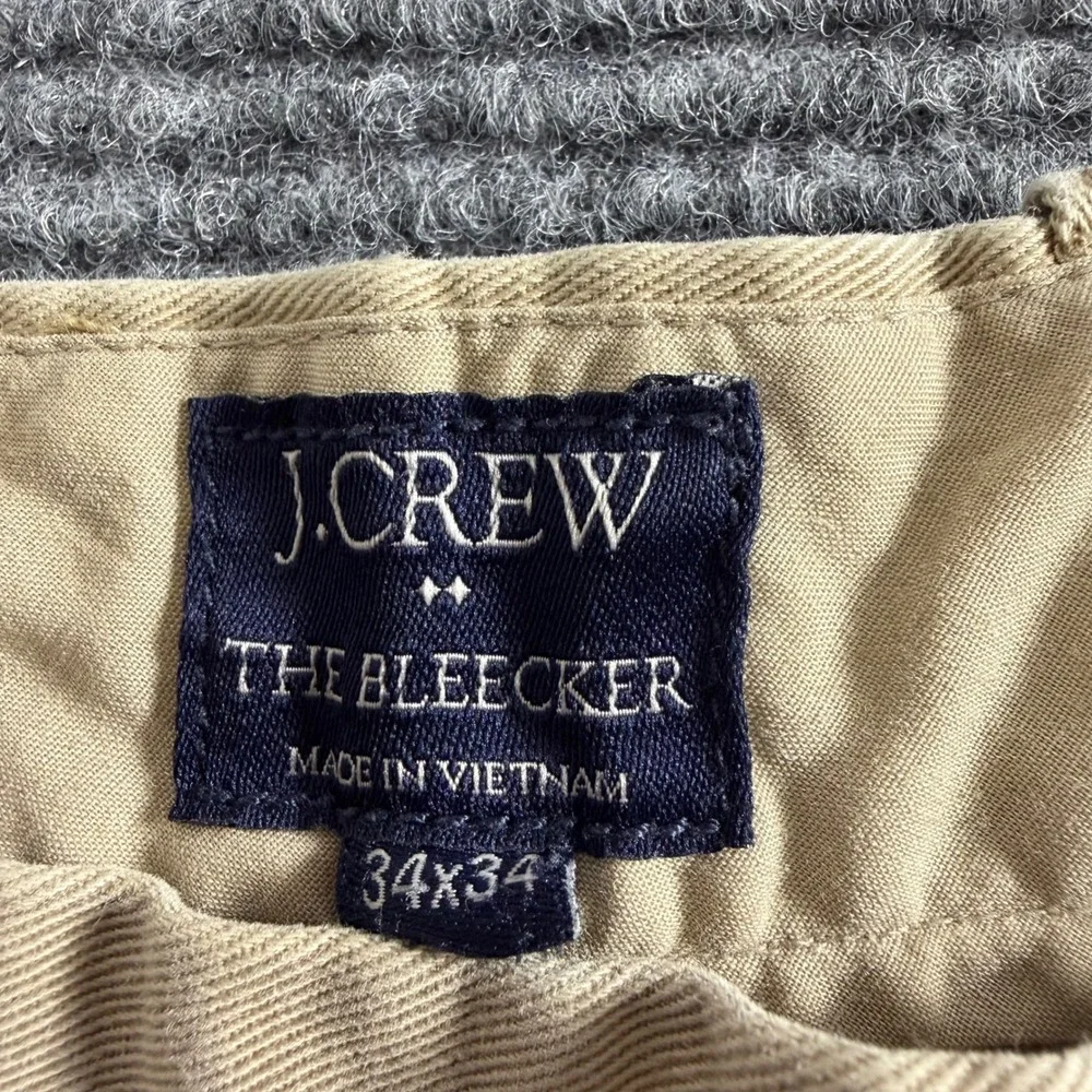 J.Crew The Bleecker Chino Pants Mens 34x34 Khaki Tan Straight Leg Cotton Twill